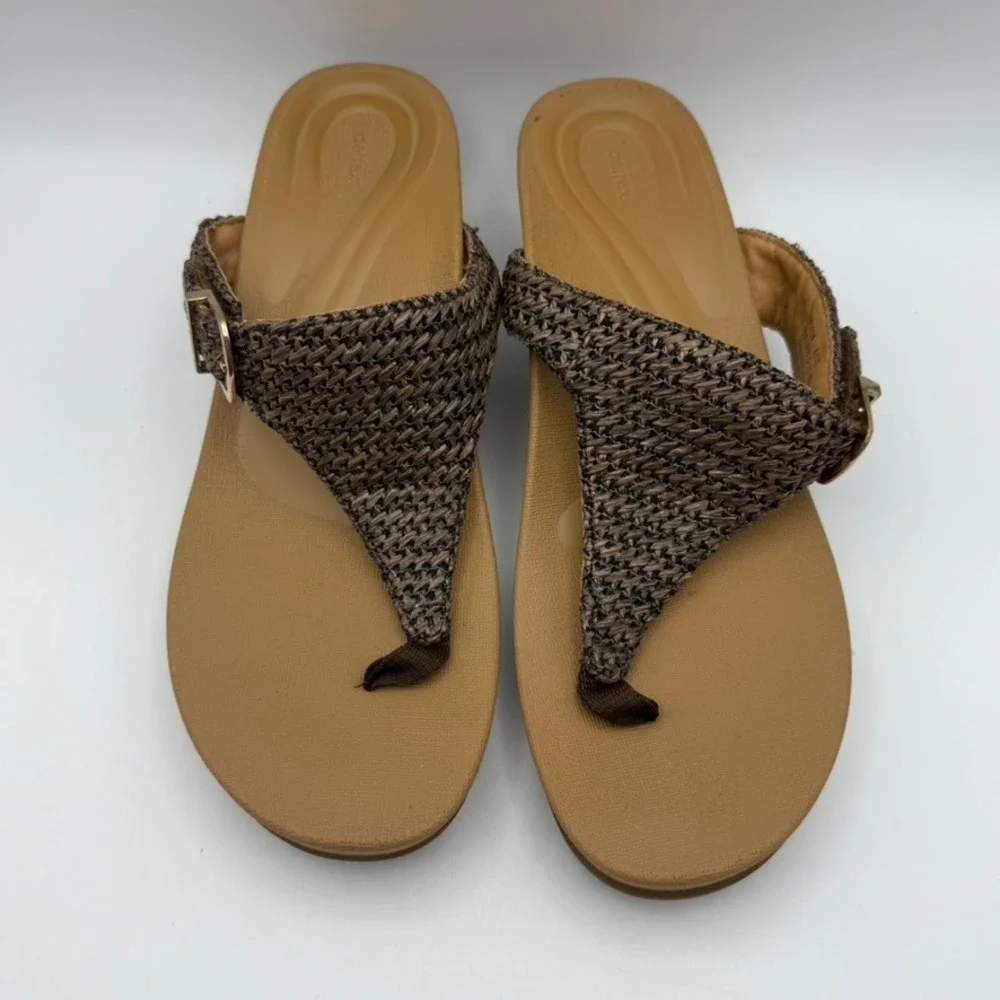 Aetrex Kate Wedge Sandals‎ Adjustable Buckle Thong Brown Woven EU42 US10.5-11